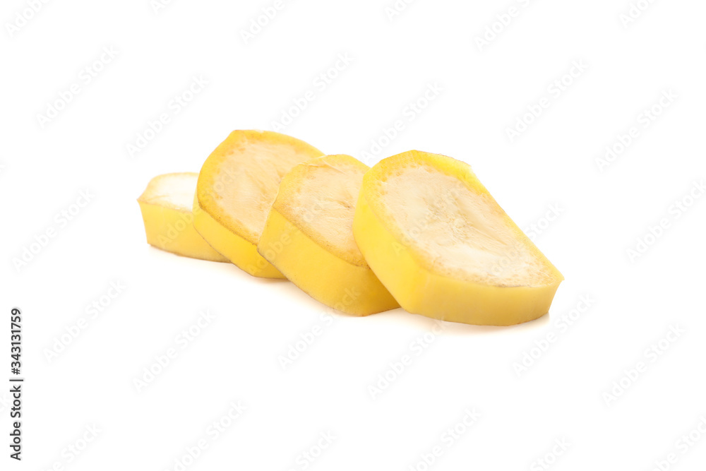 Banana slices isolated on white background. Fresh fruit Banana slices isolated on white background. Fresh fruit