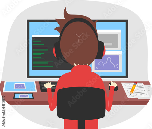 Man Create Indie Game Illustration