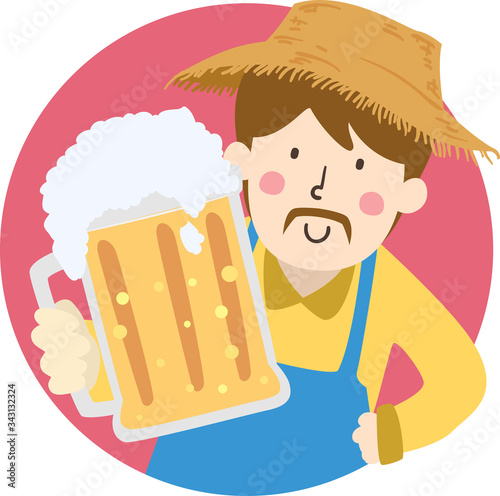 Man Give Mug Beer Farm Illu...