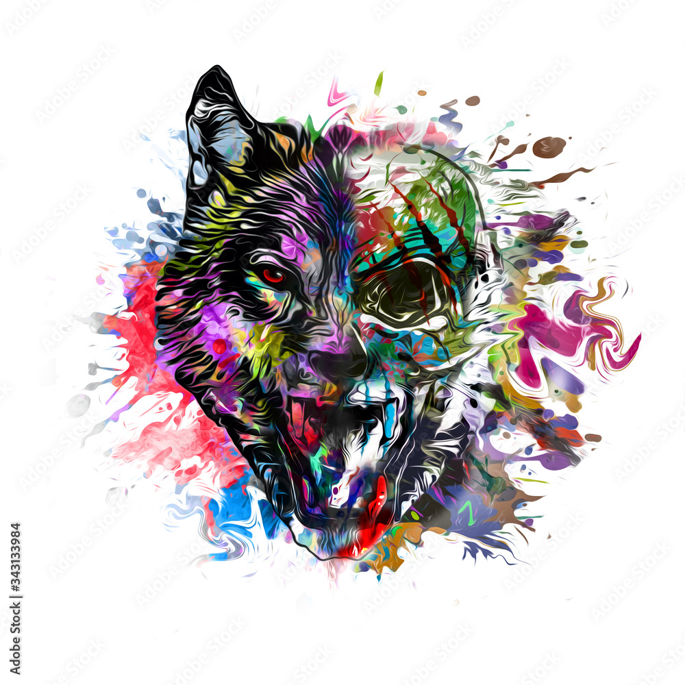 Wolf head with colorful creative abstract element on white background Wolf head with colorful creative abstract element on white background
