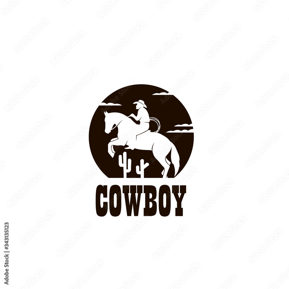 Fototapeta cowboy silhouette with lasso on horse icon isolated on white background for western