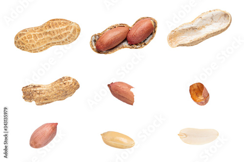 Raw peanuts top view isolated on white background