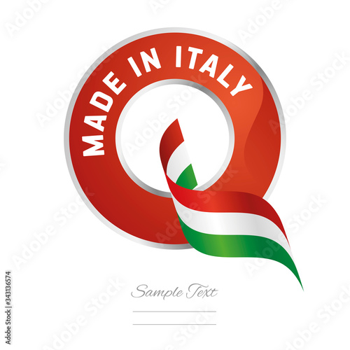 Made in Italy flag ribbon Quality Q sign logo red color label button banner
