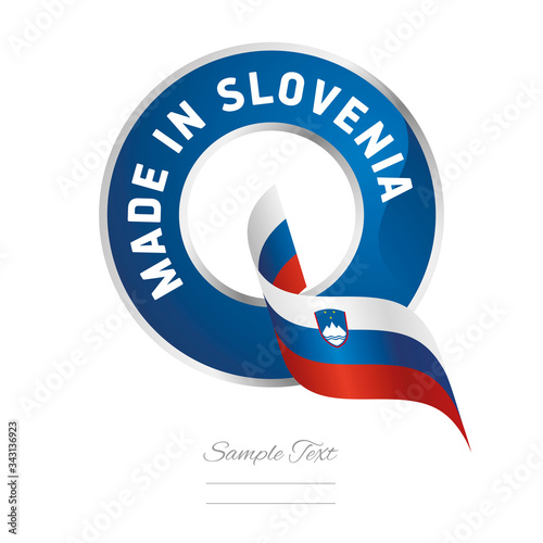 Made in Slovenia flag ribbon Quality Q sign logo blue color label button banner