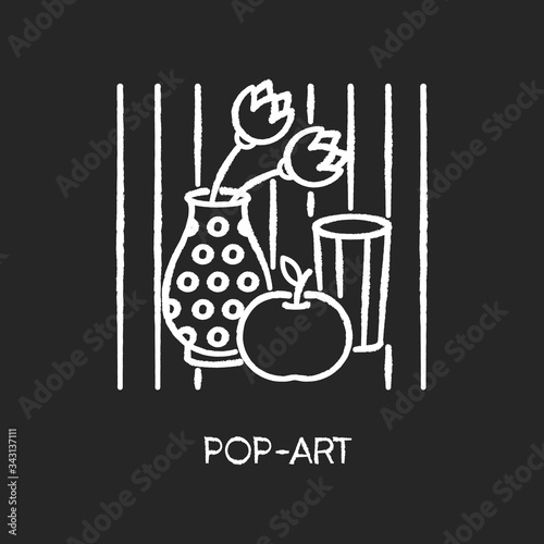 Pop art chalk white icon on black background