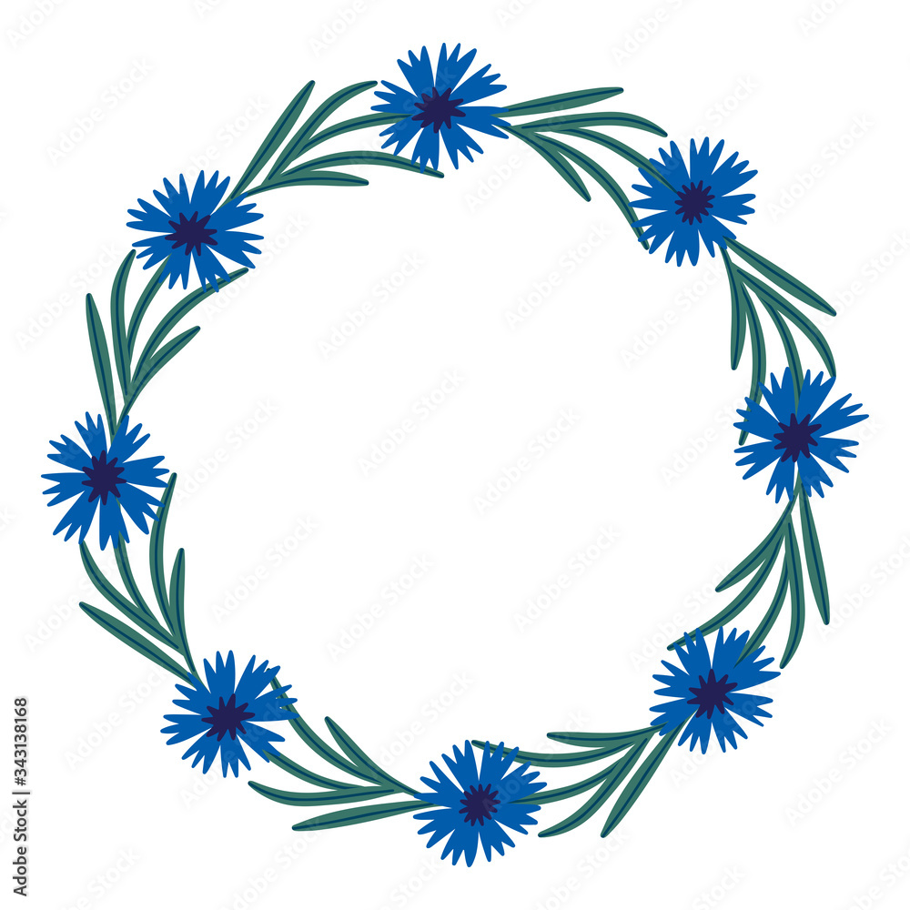 Frame with cornflowers and leavesю Hand drawn vector decor. Frame with cornflowers and leavesю Hand drawn vector decor.