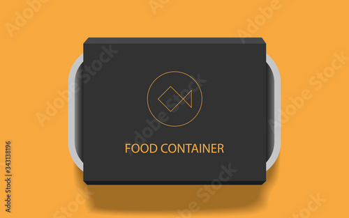 Empty Black Food Container with Label on Yellow Background. Isolated vector object. EPS 10