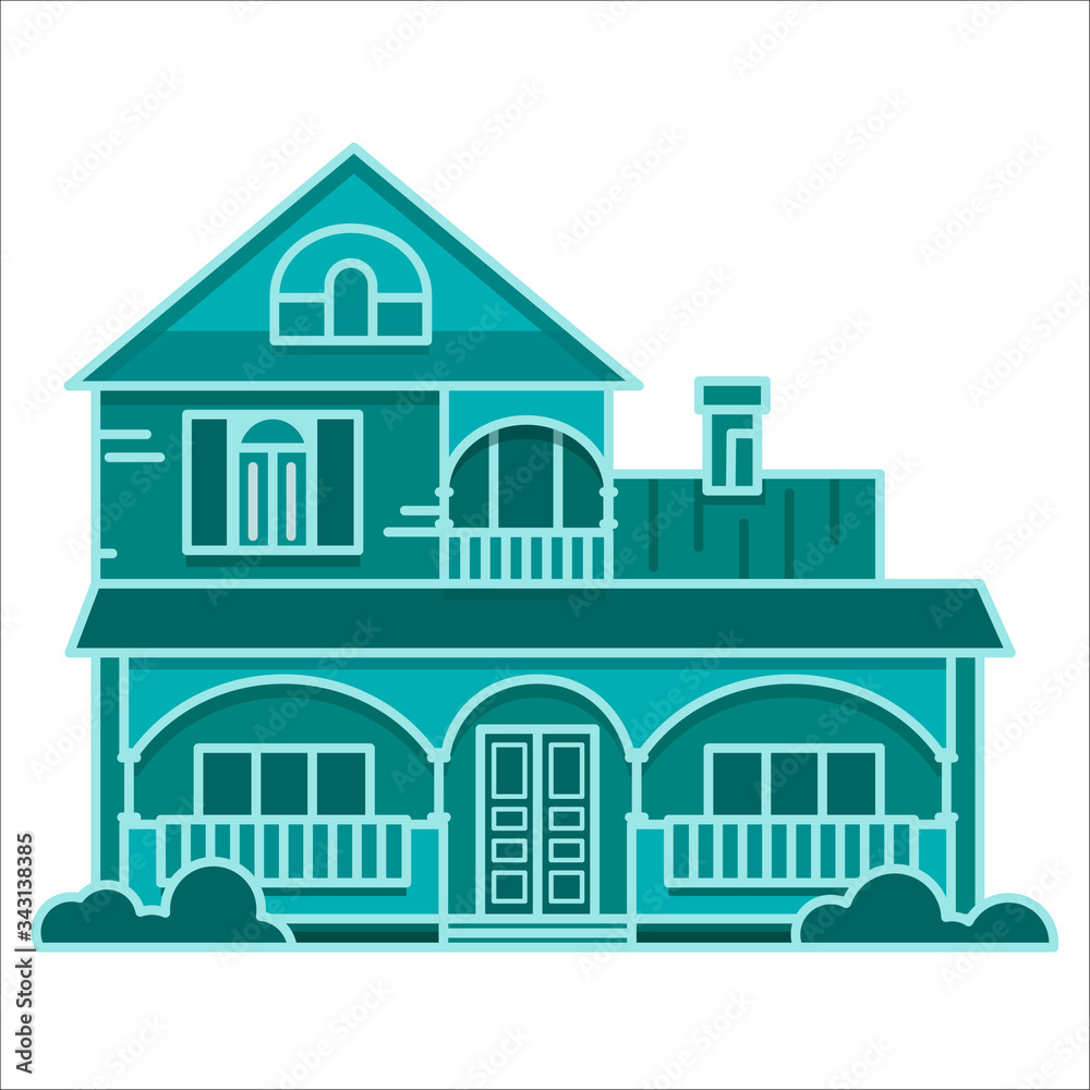 Country house in the Victorian style. Vector simple flat illustration on a white background.