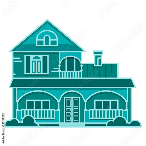 Country house in the Victorian style. Vector simple flat illustration on a white background. © ElinaY