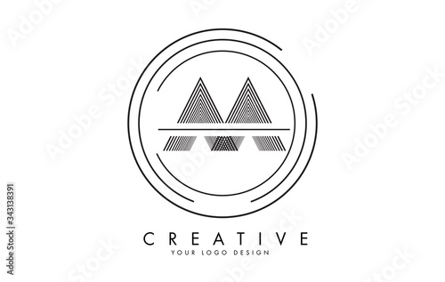 Black lines letters AA A logo design with circular lines frame.