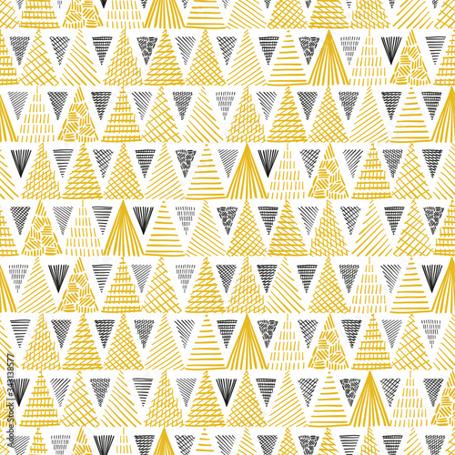 Ethnic Tribal Triangle Seamless Pattern. Hand Drawn Doodle Herringbone Triangles. Vector Abstract Mosaic Geometric Background 