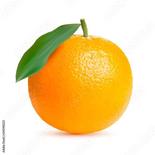 Vector realistic orange with leaf isolated on white background. EPS 10.