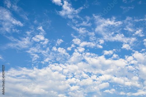 Blue sky with soft white cloudy atmosphere is clear and clean.