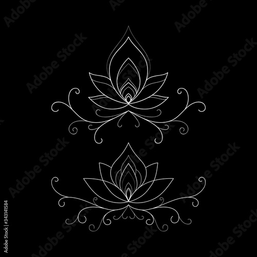 Set of two ethnic Mandala ornament isolated on black background. Henna tattoo design. Vector illustration