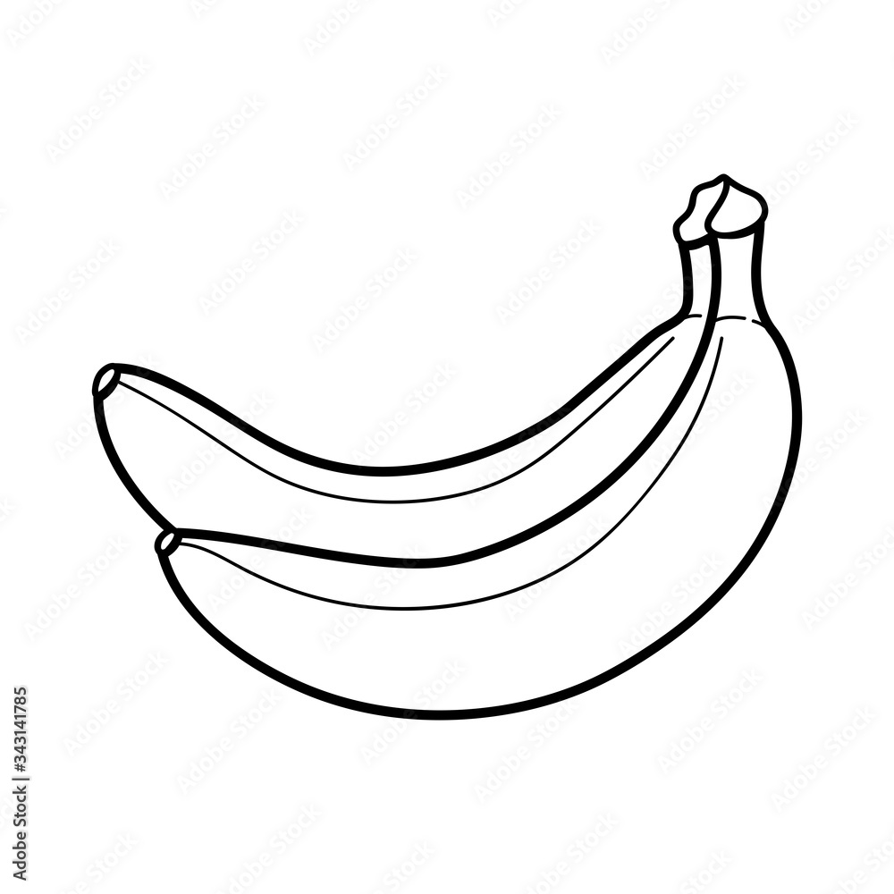 Linear drawing banana isolated on white background. Sketch for coloring booking page. Vector illustration Linear drawing banana isolated on white background. Sketch for coloring booking page. Vector illustration