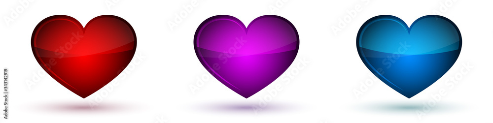 Heart vector icons. Set of bright glossy hearts. Heart vector icons. Set of bright glossy hearts.