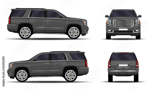 realistic SUV car. front view; side view; back view.