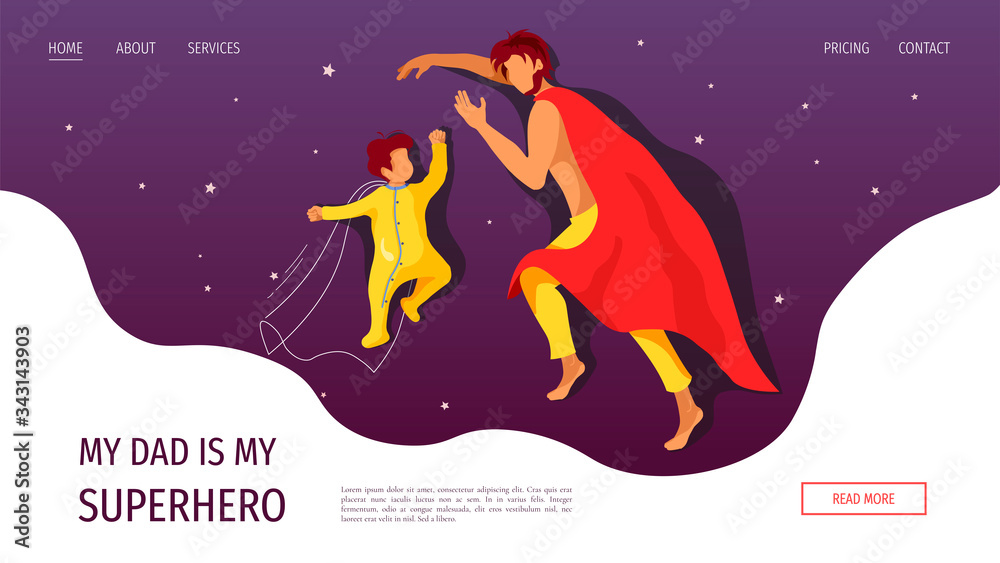 Website design template for Father's Day, Superhero, Fatherhood, Happy