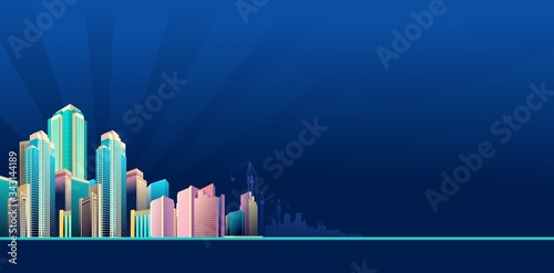 City street buildings, skyline view