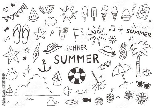 夏の手描きイラスト素材セット