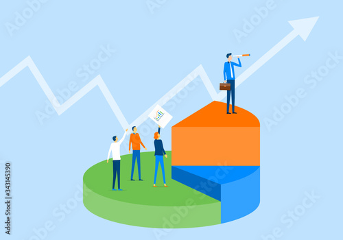 Business finance investment vision concept and business leader standing on graph