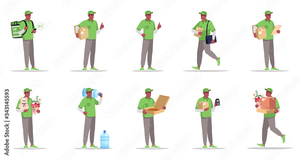 Postal and supply delivery flat vector illustrations set