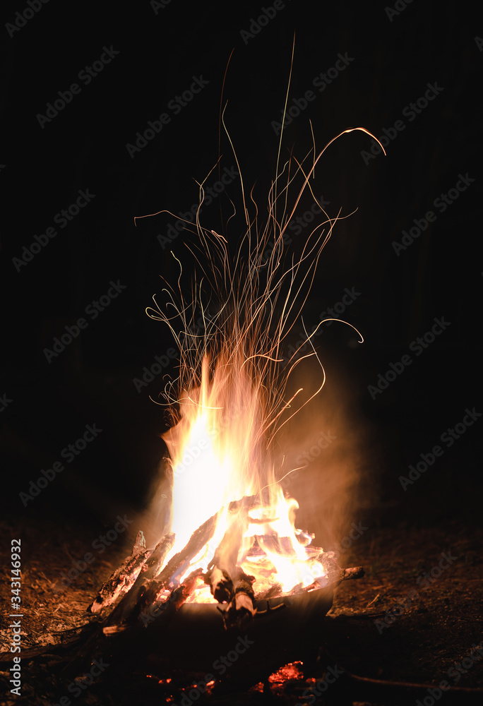 Burning wood fire