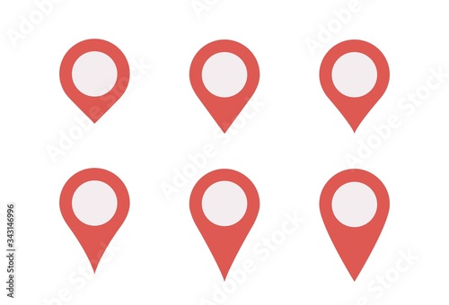 Location pin icon set. red gps pointer travel button