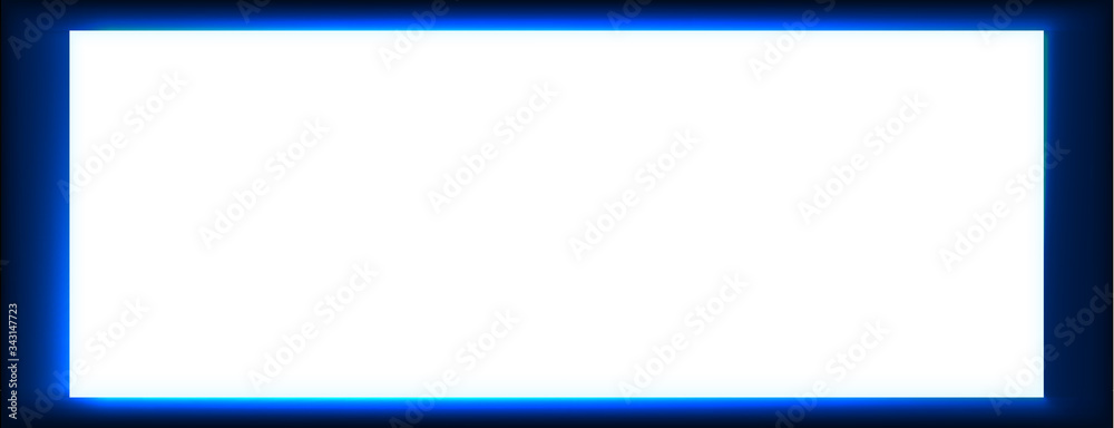 White lightbox screen with neon light on wall. Modern night backgtound with cinema display template design. Vector realisitc mockup. White lightbox screen with neon light on wall. Modern night backgtound with cinema display template design. Vector realisitc mockup.