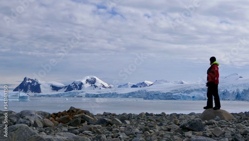 Explorer before glacier on antarctic Island, Antarctica, Stonington Island © HWL Photos