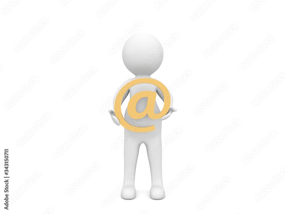 3d character and email sign on a white background. 3d render illustration. 3d character and email sign on a white background. 3d render illustration.