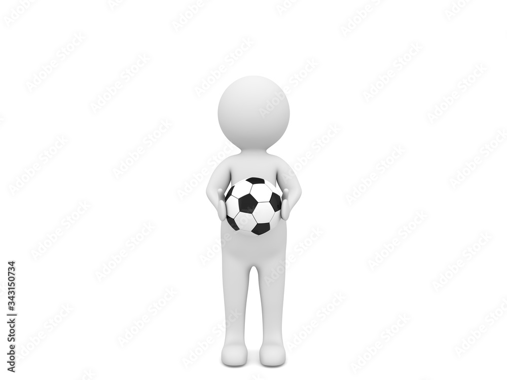 3d character holds a soccer ball in his hands. 3d render illustration. 3d character holds a soccer ball in his hands. 3d render illustration.