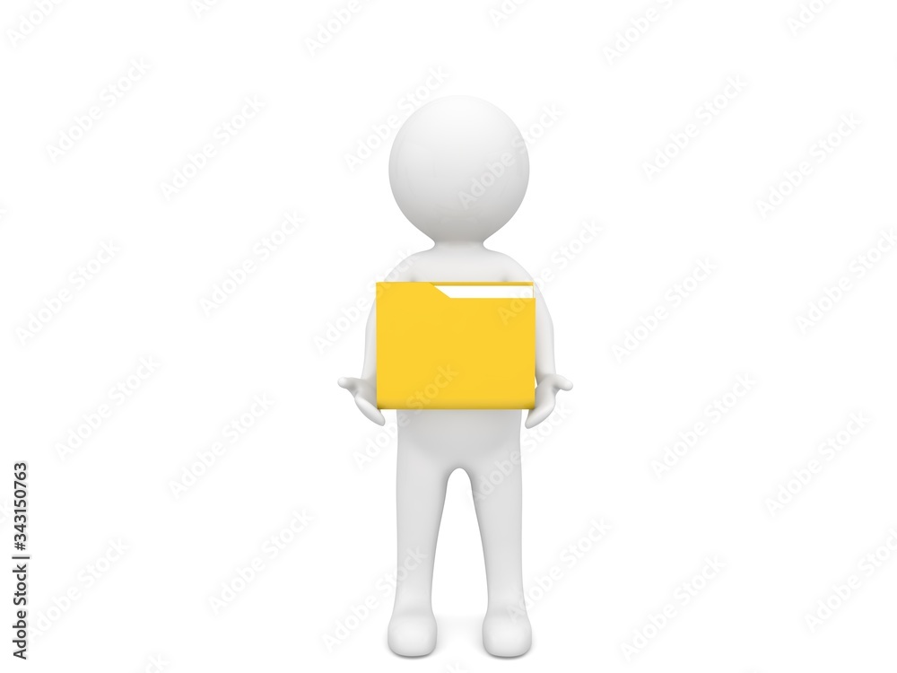 3d character holds a file folder on a white background. 3d render illustration. 3d character holds a file folder on a white background. 3d render illustration.