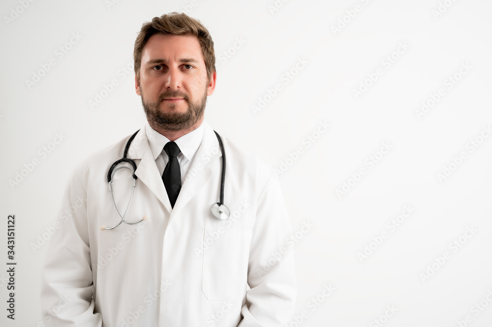 Male doctor with stethoscope in medical uniform Male doctor with stethoscope in medical uniform