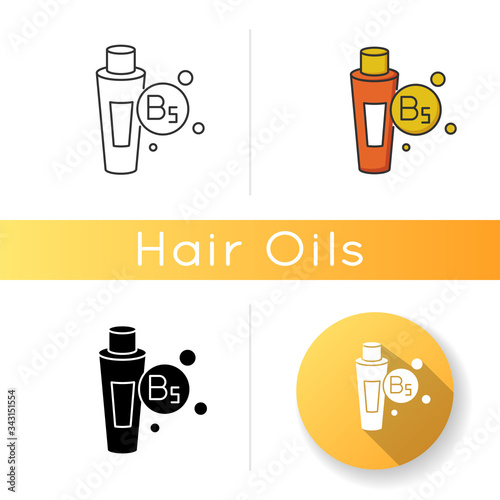 B5 panthenol in tube icon. Medical ointment bottle. Remedy in package. Moisturizing cosmetic product for hair treatment. Linear black and RGB color styles. Isolated vector illustrations