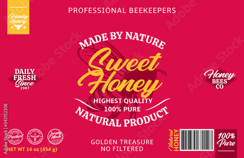 Vector sweet honey highest quality label template and packaging design elements for apiary and beekeeping products, branding and identity. Vector honey illustration