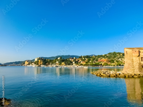 italian castles on sea italian flag - castle of Rapallo , Liguri © Solarisys