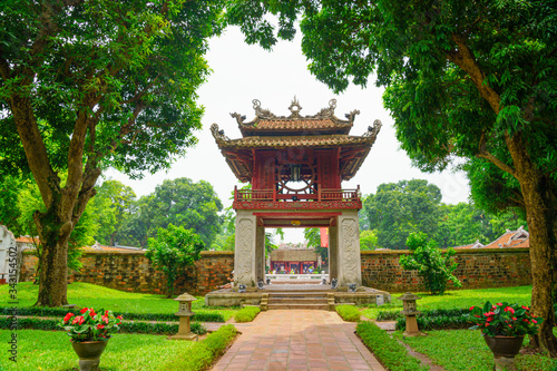 Temple of Culture and Temple of Literature, Attractions landmark in HANOI VIETNAM in the green park Vietnam's first national university. The temple was built in 1070 at the time of Emperor