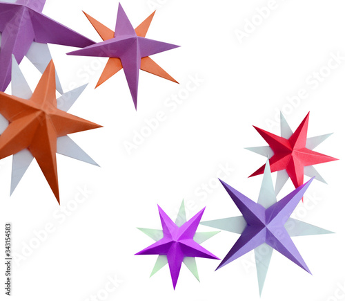 Colorful modular origami paper star  closeup