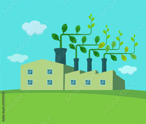 Vector illustration shows a concept of an eco-friendly industry.