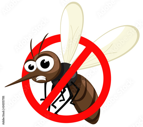 Insect mosquito in prohibition sign, stop mosquito on a white