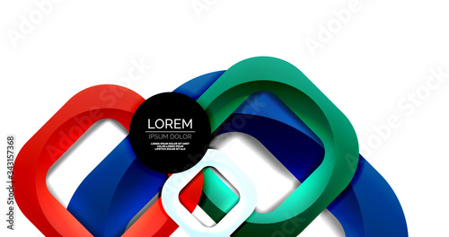 Square geometric vector abstract background, dynamic modern minimal template. Multicolored square shapes with round corners overlapping each other
