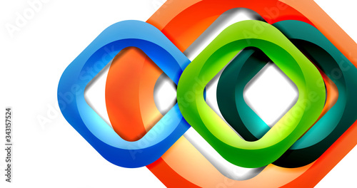 Square geometric vector abstract background, dynamic modern minimal template. Multicolored square shapes with round corners overlapping each other