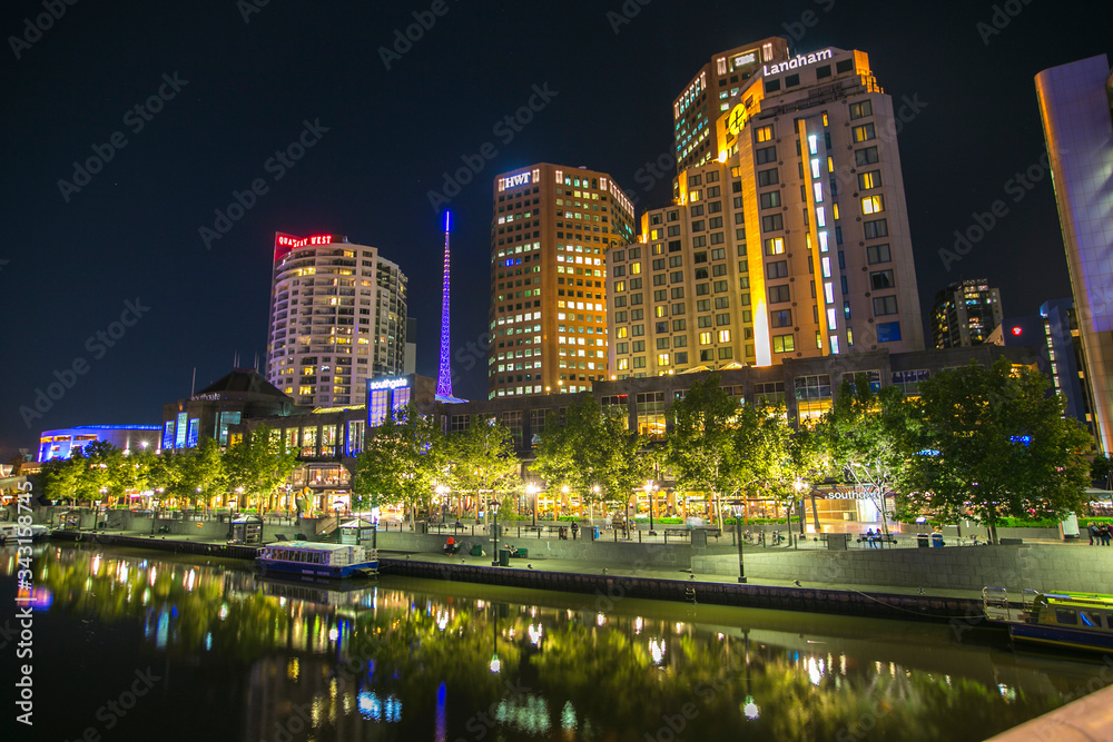 night city landscape and yarra river at Melbourne, Australia night city landscape and yarra river at Melbourne, Australia