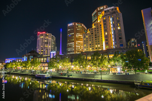 night city landscape and yarra river at Melbourne, Australia
