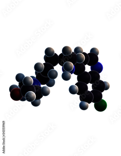 3D rendering of hydroxychloroquine molecule, potential COVID19 (coronavirus, SARS-COV2) treatment. Isolated on transparent background. photo