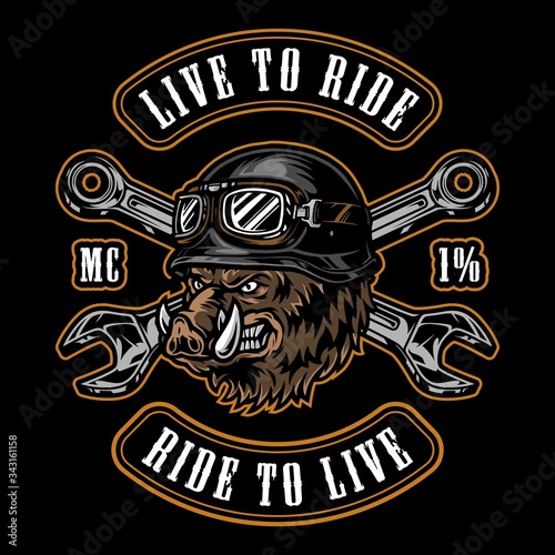 Colorful animal motorcyclist vintage emblem