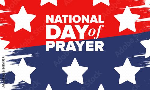 National Day of Prayer in United States. First Thursday of May. Annual day when Americans turn to God in prayer and meditation. Poster, card, banner and background. Vector illustration
