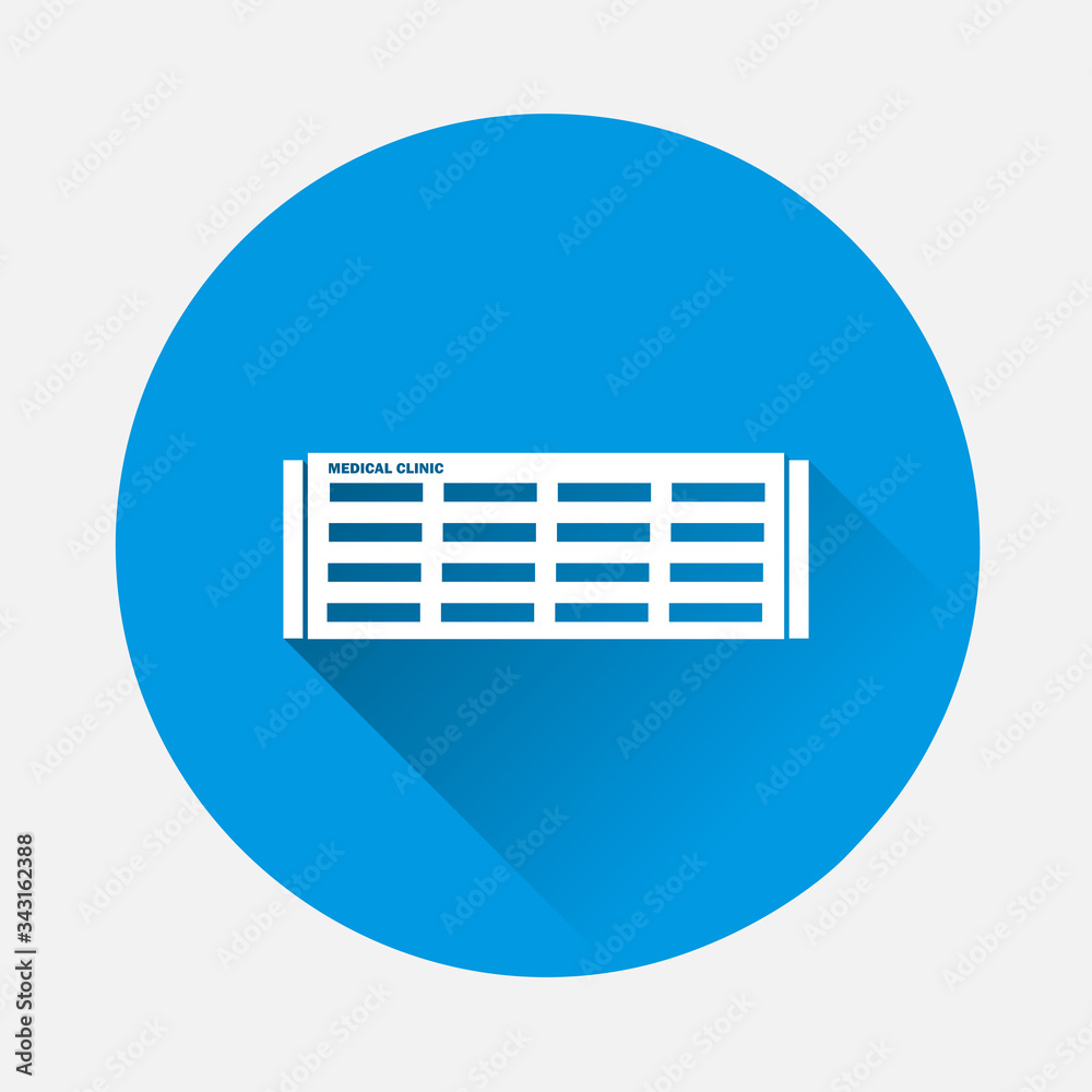 Medical clinic vector icon on blue background. Flat image with long shadow. Medical clinic vector icon on blue background. Flat image with long shadow.