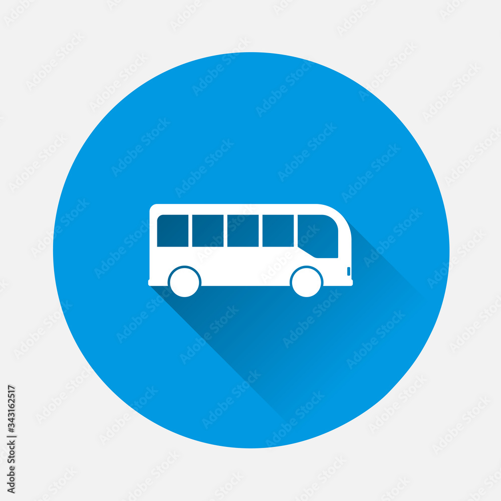 Bus icon on blue background. Flat image with long shadow. Bus icon on blue background. Flat image with long shadow.
